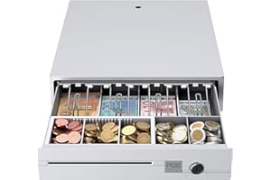 POS VALLEY Cassetto Cassa Piccolo In Ferro Porta Banconote e Monete (euro) Apertura Automatica POS Stampante RJ e Registratore di Cassa, 33x37 cm, (Bianco)