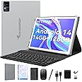 2025 Android 14 Tablet 10 inch,4G Cellular Tablets with 2 SIM 1 SD slot,5G Wifi Android Tablet 128GB ROM +14GB RAM(1TBTF),3-in-1 Tablet with Keyboard-8000mAh,Octa-core,1080FHD,13MP+8MP,GPS-Silvery