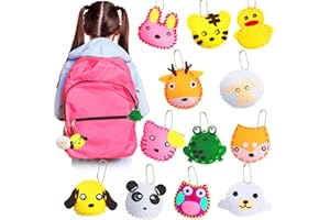 Vicloon 12 Stück Nähset Kinder, Filztiere Nähen Set, Bastelset für Kinder ab 6 Jahren und Anfänger, Nähen Filzset mit Stickgarn Plastiknadeln Füllwatte (Schlüsselanhänger)