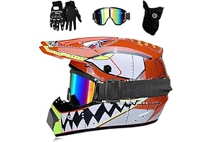 FASXZVM Juventud Niño ATV Casco de Motocross, con Gafas Mascarilla Guantes, Cara Completa MTB Enduro Karting Casco de Moto, Unisexo BMX Carreras Quad Dirt Bike Chocar Casco