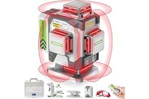Huepar Pro niveau laser à auto-nivellement 360 Laser Chantier 4D Rouge haute précision avec batterie lithium-ion rechargeable de 8000 mAh, support multifonctionnel et étui rigide ZK04CR
