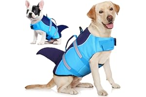 AOFITEE Schwimmweste Hund Große, Hundeschwimmweste Hai für Schwimmen, Hohe Flotation Rettungsweste mit Rettungsgriff und Reflektorstreifen für Kleine, Mittlere, Große Hunde, Blau L