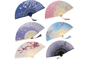 ‎ZGCXRTO Faltbarer Handfächer für Damen 6 Stück Falt Ventilator Holz Geschnitzten Bambus Chinesischen Stil Faltfächern Stil Hand Fächer Mit Quasten für Wanddekoration Geschenke Hochzeit Cosplay