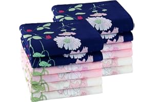 HOULIFE Mouchoir Tissu - Mouchoirs en Tissu Femme, Grands Mouchoirs Tissus en Pur Coton Peigné Motif Fleur Doux pour Mariage Usage Quotidien, Lot de 6/12 Pièces, 45x45cm, Fleur 1