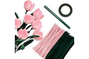 BOFUNX 200pcs Limpiapipas Manualidades Flores Tulipán Multicolor Línea Chenilla Limpia Pipas+10pcs Tallo Floral Verde Alambres Flores Manualidades Accesorios Colores para DIY Regalo Decoración Hogar