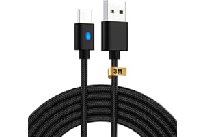 Lotnery 3-Metre USB-C Charging Cable for PS5 Controller | Fast Power Transfer & Data Sync | Extended Reach for Comfort Gaming | Durable Braided Design | Compatible with Xbox Series X/S & Switch