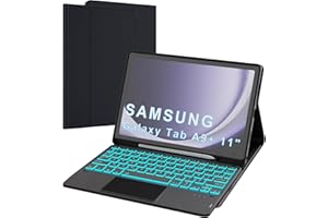 VANKEYPAD Étui Clavier pour Samsung Galaxy Tab A9+ 11 Pouces - 7 Couleurs Rétroéclairées Amovible Tablette Coque Sans Fil avec Pavé Tactile – Tab A9 Plus 11" Rechargeable AZERTY Français Clavier Coque Noir