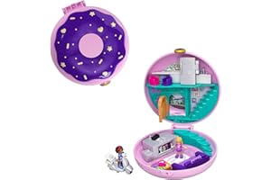 Polly Pocket Coffret Univers Soirée Pyjama Donuts, 2 Mini-Figurines, Accessoires, Autocollants et Surprises cachées, Jouet Enfant, édition 2019, GDK82