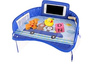 Moageme Kinder Reisetisch Knietablett Wasserdichter Auto-Reisetablett mit Netztaschen, Roadtrip-Tablett Kinder Snack und Spiel-Aktivitätstablett Auto-/Kinderwagen-/Flugzeug-/Sitzerhöhung 42x32x8cm