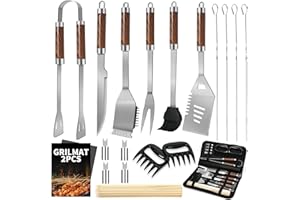 MUJUZE 20-teiliges Hochwertiger Grillbesteck Set,Edelstahl Grillkoffer Set,Grillzubehör Männer Geschenk, Grillen Zubehör mit Grillzange Grillspachtel, BBQ Grill Set Ideales für Outdoor und Camping