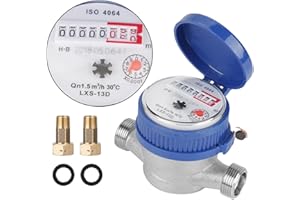 Weytoll Compteur d'eau froide 15 mm 1/2" pour usage domestique, mesures en mètre cube, type de rotor mécanique, eau froide, affichage numérique et analogique combiné