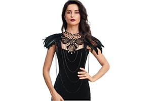 keland Damen Federschmuck Gotisch Feder Epauletten Schulterklappen Cape Spitzenkragen Steampunk Körperkette Body Chain Harness