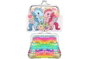 TOZBLEU portamonete - 2 pcs Portamonete Portamonete in Ecopelle Custodia Portatile di Gioielli con Chiusura di Kiss-Lock Simpatica Borsa Arcobaleno per Ragazze Bambini Bomboniere di Festa