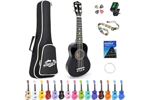 Amdini 21 inch Soprano Ukulele Basswood Acoustic Mini Guitar for Beginner Kid Starter with Case Strap Tuner Picks Strings Primary Tutorial