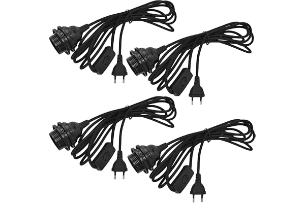 BORDEAG 4 st E14-lamputtag med 3,5 m kabel och strömbrytare, svart, för kök, vardagsrum och barnrum