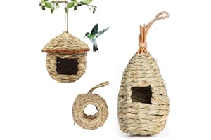 Barley Ears 3 Pack Bird House, Hand Woven Hummingbird House, Canary Chickadee Bird Houses for Outside, Birdhouse for Garden Window Outdoor Home Decoration