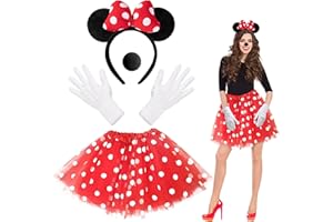 Orgoue 4PCS Mouse Costume Accessories, Mouse Costume Adult Women Girls Mouse Costume Kit Mouse Ears Headband Red Polka Dot Tutu Mouse Ears Headband Nose for Halloween Dress up Birthday Party
