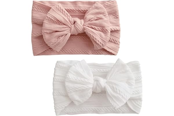 LECTNORE 2 Pcs Bandeau Turban pour Bébé, Nylon Élastique et Souple pour Bébé Fille (Rose et Blanc)