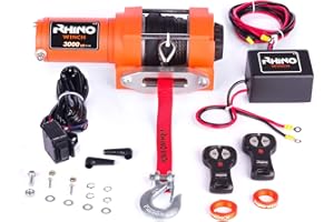 RHINO WINCH CO Verricello elettrico Rhino 3000lbs/1360Kg 12V 15m Corda sintetica in Dyneema più resistente del cavo in acciaio Argano di recupero per barche e veicoli leggeri