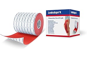 Leukotape K Kinesiology Tape per supporto muscolare e sollievo dal dolore, 7,5 cm x 5 m, rosso, 1 rotolo