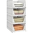 HOMIFLY 4 Pieces Stackable Wardrobe Organizer for Storage/Foldable Cupboard Organizer for Clothes/Polypropylene Multipurpose Space Organizers/Adjustable Sliding Drawer (White)