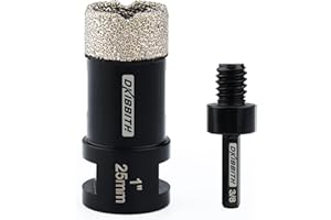 DKIBBITH 25mm Dry Diamond Core Drill Bits, Tile Vacuum Brazed Angle Grinder Hole Saw for Porcelain Ceramic Granite Concrete with M14 Thread to 10mm Hex Adapter