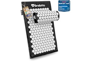 BrellaVio Akupressurmatte mit Kissen - Akkupunktur Massage Matte - Akupressur zur Entspannung für Rücken, Nacken, Schulter und Fuß - Akupunktur matte - Stachelmatte (Schwarz)