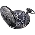 Quartz Pocket Watch for Men with Black Dial and Chain