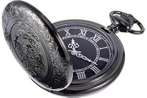 HICARER Orologio da Taschino al Quarzo per Uomo con Quadrante Nero e Catena