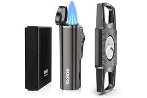 RONXS Torch Lighter and Cutter Set, Adjustable Jet Flame Butane Lighter, Refillable Windproof Cool Lighters, Great Gift Idea for Father's Day and Birthday (Butane Gas Not Included) (Black)