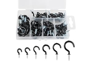 Tahbarshi 75 Stück Schraubhaken Schwarz 6 Größen Deckenhaken Set Haken Zum Schrauben,Vinyl Beschichtet Cup Haken Set Hakenschrauben
