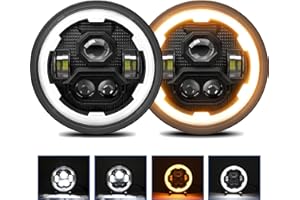 AUMOTOP Faro a LED da 7 pollici Faro rotondo con fascio Hi/Lo, DRL e indicatori di direzione ambra per auto Moto Impermeabile IP67
