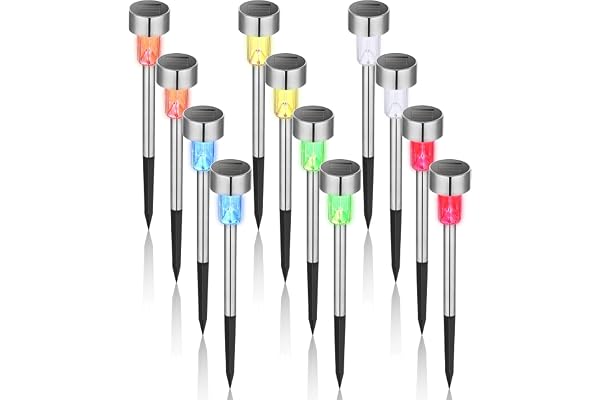 GIGALUMI Lampe Solaire Extérieur, Lampe Solaire Extérieur Jardin,Étanche Lumière Solaire Extérieur pour Terrasse, Pelouse, Jardin, Allée, Chemins, Acier Inoxydable,Lot de 12,Coloré