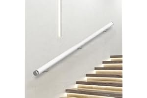AMHRICHO Wooden Staircase Handrail, Safe Indoor Wall Mounted Stairs Handrail, White Round Solid Wood Armrest with Stainless Steel Bracket, Suitable for Home Hospital Barrier Free Handrails (A, 180CM)