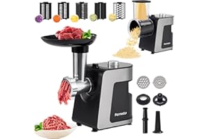 ‎PARMEDU Parmedu Elektrischer Fleischwolf & Gemüsehobel & Käsereibe Automatischer Multizerkleinerer Küchenreibe Mandoline Parmesanreibe Salatmaschine Wurstmaschine Wurstfüller Kibbeh Maker mit 12 Aufsätzen