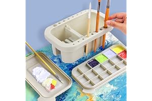 JIAMIAN Limpiador De Pinceles De Pintura, 3 En 1 Multifuncional Cepillo De Pintura Para Bañera, Con Paleta De Tapa y Soporte De Cepillo De 16 Agujeros, Para Pintar (A)
