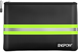 ENGPOW Bolsa de documentos ignífuga de 36 x 26 cm, bolsa ignífuga de almacenamiento seguro, recubierta de silicona sólida, resistente al fuego y al agua, bolsa de dinero con cerradura, cremallera y tira
