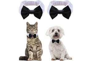 HACRAHO Formelles Haustier-Fliegenhalsband, 2 Stück, weiß-schwarz, formelle Fliege, Haustierkostüm, Halsband mit Fliege für kleine Hunde, Katzen, Welpen, Hochzeit, Geburtstag, Party, S