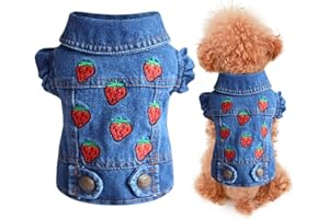 SUNDAYLIKELIFE Haustier Jacke Hundekleidung Hund Denim Loch Weste Haustier Jeansjacke für Kleine Mittlere Hunde Katzen Jacke Nette Cartoon-Stickerei Hundeweste Pullover Frühling Herbst Sommer T-Shirt (XS, B)