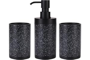 Suanti Bathroom Accessories Set, 3-Pcs Resin Black Marble, Soap Dispenser & Toothbrush Holder with Dual Tumblers (Toothbrush Holder)