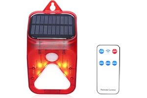 DAYTEE DAYTECH Sensore di movimento con allarme, luce stroboscopica solare con telecomando, IP55, impermeabile, 100 dB, allarme alto e luce lampeggiante per casa, magazzino, spazio privato, yard