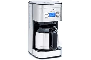 Senya cafetière électrique programmable Inox Hot Coffee, verseuse isotherme en acier inoxydable, fonction sélecteur d’arôme, maintien au chaud, 1,2L, 800W, SYBF-CM025
