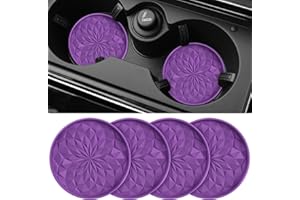 STLIAN Car Coasters for Cup Holders [4 Pack] - 2.75In Silicone Auto Mug Mats - Non-Slip Recessed Car Interior Accessories Deep Purple