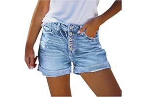 Bkazwe Short Jean Femme Boyfriend Décontracté Été Large Confortable Denim Élastique Taille Moyenne Y2K Trous Jeans Shorts