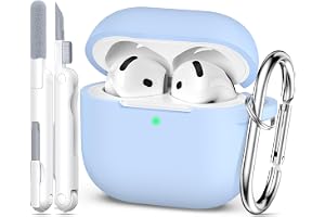 MHYALUDO för AirPods 4:e generationens fodral Skydd 2024, militärklassad mjuk silikon stötdämpande för AirPods 4 fodral med nyckelring och rengöringssats, Himmelblå