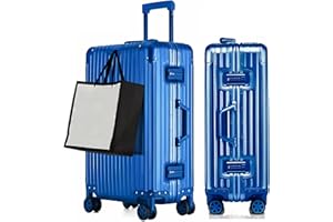 yuweijie Valigia grande con coque in alluminio 100% puro. Valigia Trolley con 4 Ruote Doppie Girevoli e Lucchetto TSA Integrato(XL,Blu)