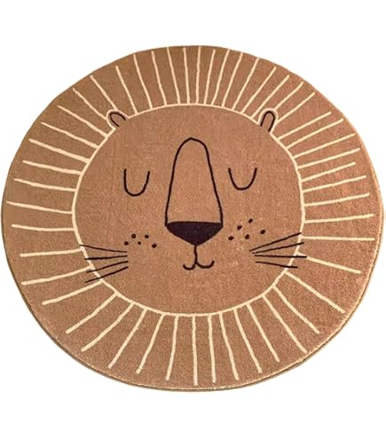 Tapis Enfant Lion Atmosphera - Jute Naturel Rond D90 Cm X 1 Cm - Décoration Douce Pour Chambre