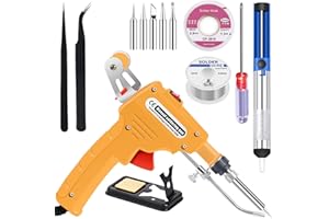 LMYDIDO Zestaw lutowniczy 60 W, automatyczny pistolet do lutowania z pompą rozlutowującą, pęsetą, ręcznym pistoletem do lutowania, do biżuterii, majsterkowiczów, naprawy płytek drukowanych (żółty)
