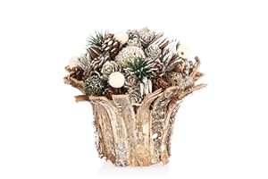 com-four® Composizione natalizia in vaso di fiori - composizione floreale fatta a mano per Natale - decorazioni di Natale (1 pezzo - 16 cm - bianco - perle)