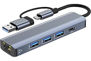 OMIVINE USB LAN Adapter 1000M, USB-C Ethernet Adapter RJ45 Gigabit Netzwerkadapter, USB-C LAN Hub mit 3 *USB-3.0 & 1 *Type-C Ports für MacBook XPS Surface Pro Linux Chromebook, usw